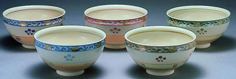 松竹梅文様5色抹茶茶碗